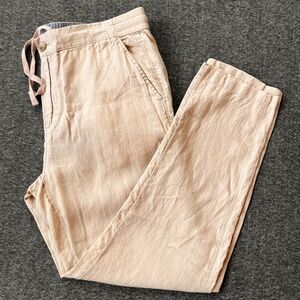Panama Jack 100% Linen Chino Pants L Khaki Stretch Straight Leg Vaca Preppy Flow